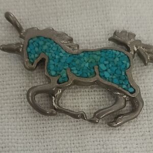 Turquoise Inlay Horse Pendant Necklace Charm